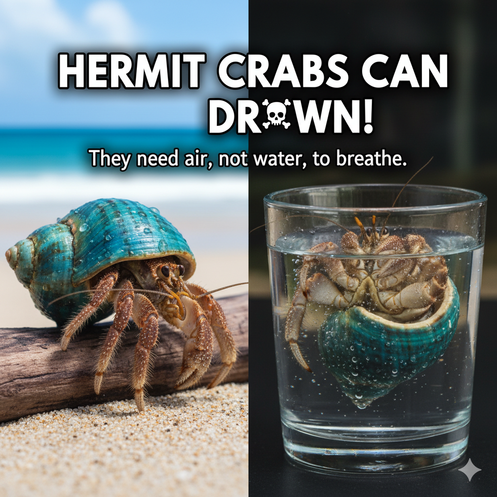 Hermit crabs need air, not water.